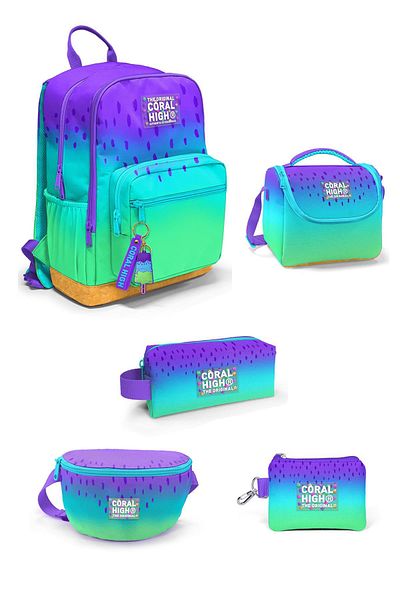 Coral High Purple Lilac Color Transitional 5-Piece School Bag Set 5Set23637