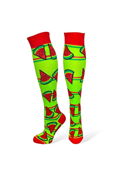 Mevo Green Unisex Cotton Watermelon Patterned Flexible Knee Socks
