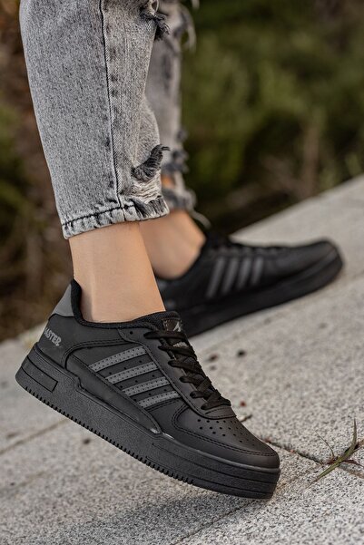 BOUIS Жіночі чорно-сірі кросівки з деталями для прогулянок, зручні, з плоскою підошвою, надзвичайно м'які.