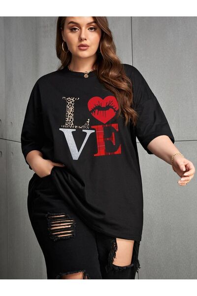 MODAVİBE Μπλουζάκι Modavibe με στάμπα Love σε μεγάλο μέγεθος - Μεσαίο μέγεθος