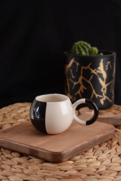 veraev Handmade Ceramic Mug Cup Cup Mug Ceramic Double Turkish Coffee Black