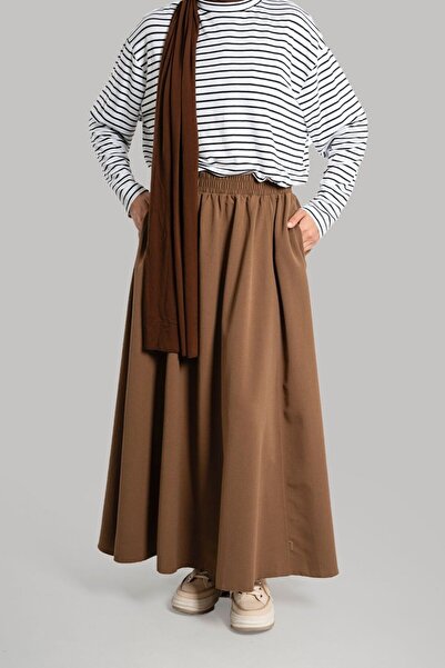 Emare Καφέ λινό φούστα με φαρδύ κάτω μέρος