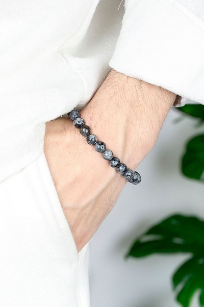Chillin' Gray Jasper Natural Stone Men's Bracelet Elastic Wrist Accessory Suitable for All Wrists