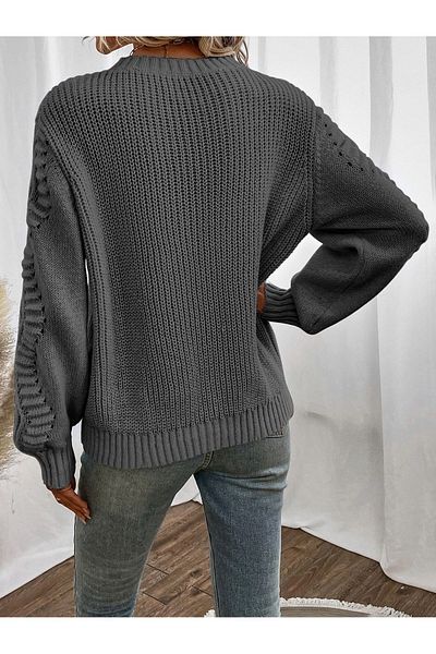 citystyle Anthracite Colored Thessaloniki Knit Crew Neck Sweater - Sleeve Motif