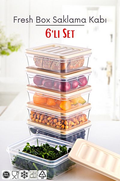 Nandy Home Freshbox Set of 6 - Storage Container Suitable for Microwave and Diffuser, 3 Cream