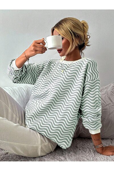 citystyle Πλεκτό πουλόβερ με λαιμόκοψη Wave Pattern - MİNT