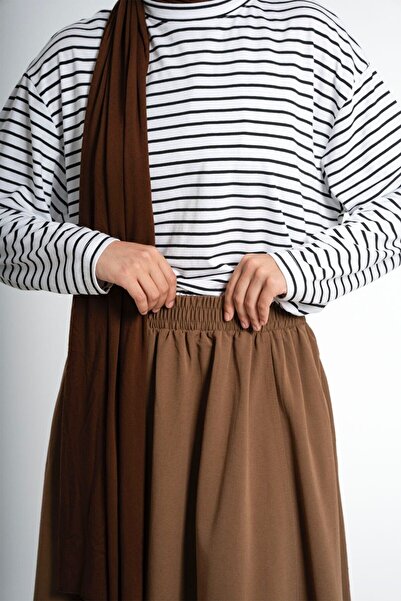 Emare Καφέ λινό φούστα με φαρδύ κάτω μέρος