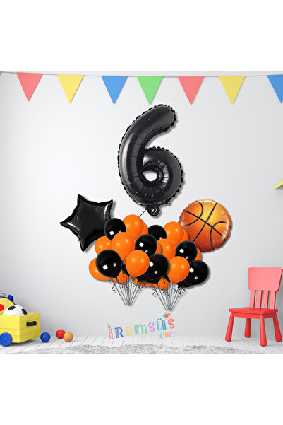 mypartyready 6 Yaş Doğum Günü Partisi Basketbol Tema Balon Süsleme Seti Baske...
