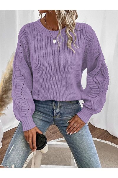 citystyle Pulover Tricotaj Liliac - Tricotat Thessaloniki, Decolteu, Motiv mâneci