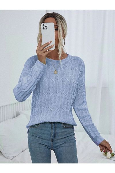 TRQOM Pulover din tricotaje albastru bebelus cu modele impletit