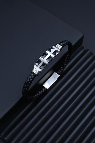 FRNCH 316L Çelik İtalyan Model Gümüş Renk Deri Erkek Bileklik FRJ12285-3285-A