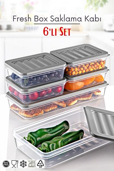 Nandy Home 4 Gray Set of 6 Freshbox - Storage Container Suitable for Microwave and Diffraction