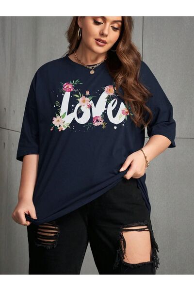 MODAVİBE Γυναικείο μπλουζάκι με στάμπα Love σε μεγάλο μέγεθος