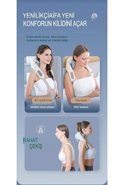 Mega Plus Şarjlı Yeni Nesil 8D Boyun Sırt Omuz Yoğurma Asmalı Masaj Yastığı Akupunktur Masajı