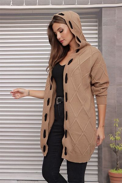 citystyle Cardigan cu garnitură în dungi cu glugă cu model în relief