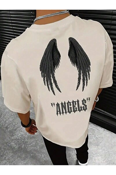 MODAVİBE Tricou oversize Angels pentru bărbați - Imprimeu cu aripi, Modavibe