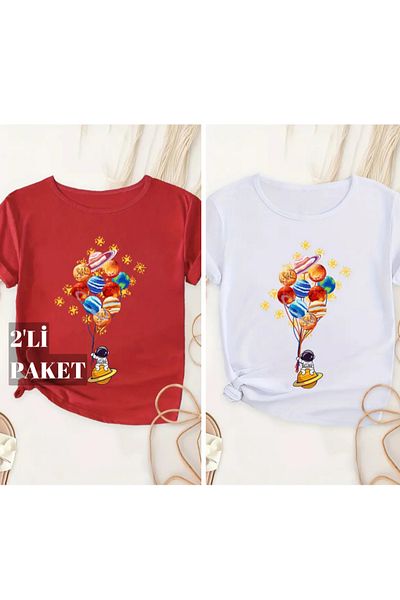 DAXİS Sportwear Company Σετ με 2 εμπριμέ μπλουζάκια με λαιμόκοψη για αγόρια και κορίτσια