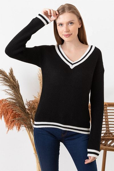 citystyle Pulover de damă negru cu decolteu în V