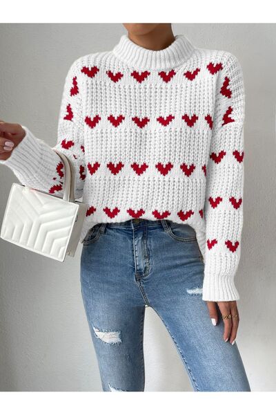 citystyle Pulover alb din tricotaje - model inimă și gât rotic