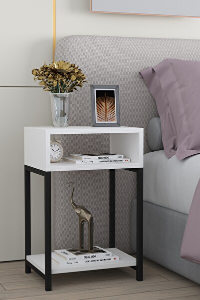 bodygym Çok Amaçlı 2 Raflı Başucu Komodin Şık Tasarımlı Metal Ayaklı Sehpa De...