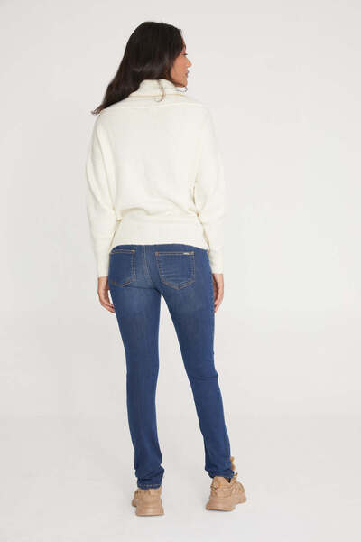VAVIEN Hamile Jean Likralı Denim Pantolon Slim Fit Orta Mavi 1024