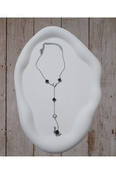 stainless steell Black/white Stoned Chain Steel Şahmeran