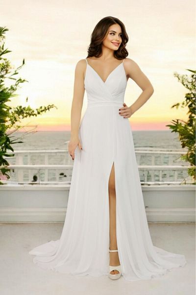 FaBe Fashion Chiffon Double BreaSted Collar and Lace Back Detail Thin Strap DreSS - for Wedding and Engagement