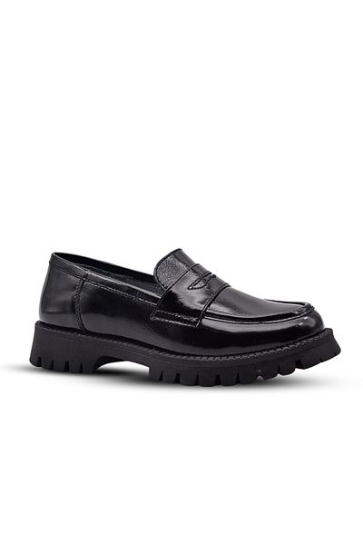 kids A more Vintage BlacK Patent Leather - Girl's Genuine Leather Loafer School Shoes