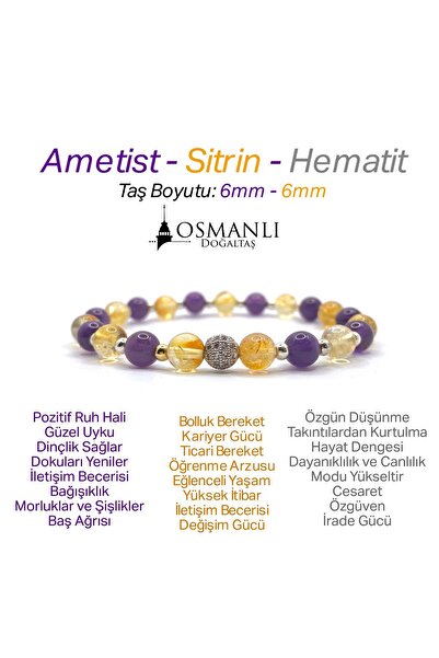 OSMANLI DOĞAL TAŞ سوار الزركون الرمادي الهيماتيت من الجمشت والسترين مقاس 6 مم...