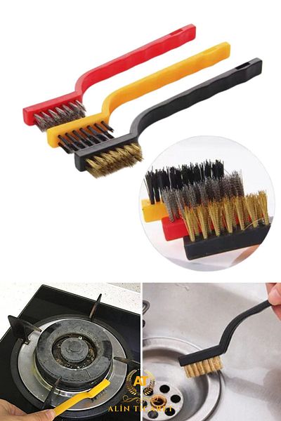 ALİN Wire Brush Set 3 Pieces Copper-Steel-Plastic Stove Oven Grill Airfryer Cleaning Rust Removal-Oil Cleaning