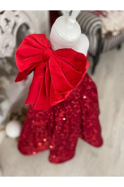 İPEKACOUTURE Rochie lungă pentru fete cu un singur umăr, cu fundă, cu sclipici - Fotografie specială