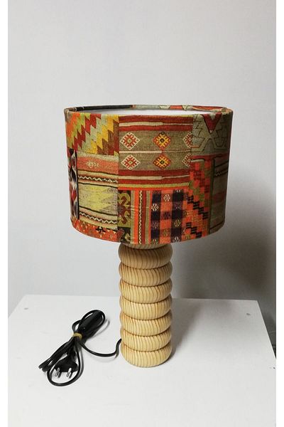 TEKAY AYDINLATMA Çul Kilim Patterned Head, Natural Wooden Lampshade