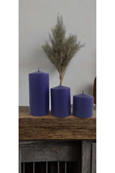 MAK CANDLE 3'lü Blok Mum Lacivert Silindir Mum Hediyelik