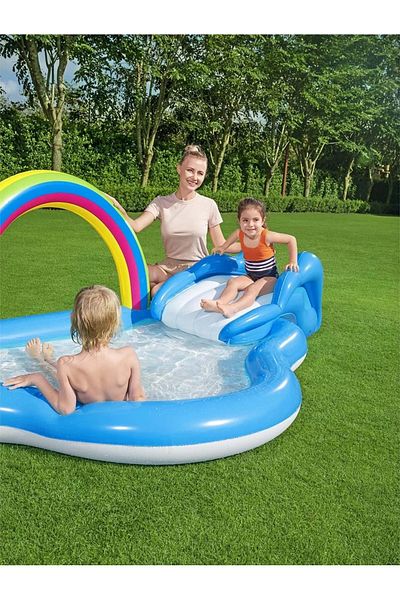 BYCEGU 53092 Rainbow Fountain with Slide the Fun of Summer Days Children's Water Pool Play Pool