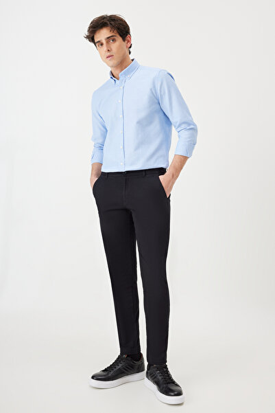 AC&Co / Altınyıldız Classics Erkek Mavi 2'li Pamuklu Oxford Kolay Ütülenebilir Slim Fit Dar Kesim Gömlek Paketi