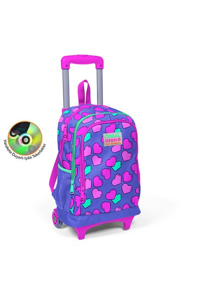 Coral Squeegee Patterned School Bag - LIghted Wheel, High Heart 23359