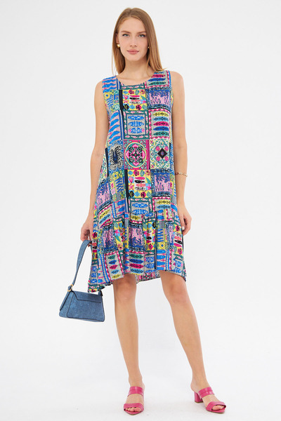 armonika Αμάνικο φόρεμα με ροζ στάμπα - ARM-22K 001142