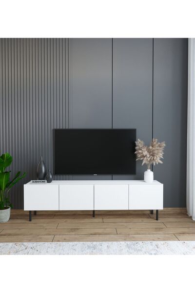 subahome Minimalist 160 cm Demir Ayaklı Beyaz Tv Ünitesi - İdeal Ebatlarla Modern Tasarım