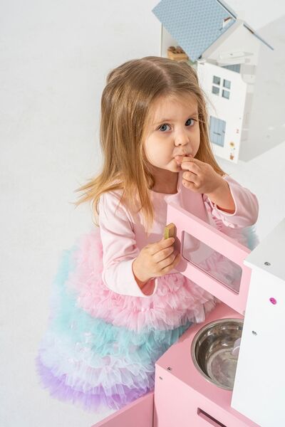 Linola Baby Kids Pembe Renk Geçişli Tütü Etekli Kız Çocuk Elbise