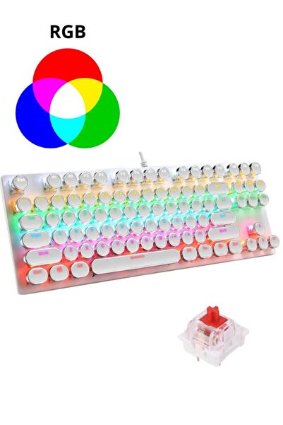 Sarftech Leaven Beyaz Daktilo Tarzı K550 Kırmızı Red Switch Rgb Mekanik Klavy...