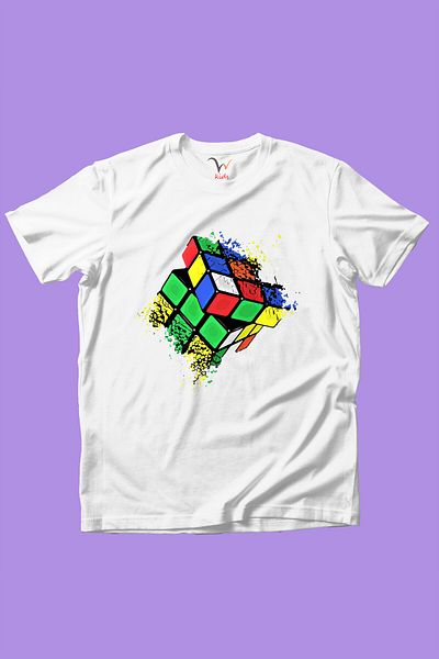 WİDİ Tricou alb pentru copii, băieți, 100% bumbac, colorat, imprimat cu cubul Rubik