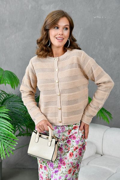 Miss Allos Openwork PatterneD Crew Neck Long Sleeve Women's Knitwear CarDigan - Button DetaileD
