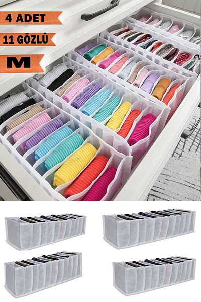 ADARYA HOME 4 Pieces - 11 Compartment Medium Drawer Organizer