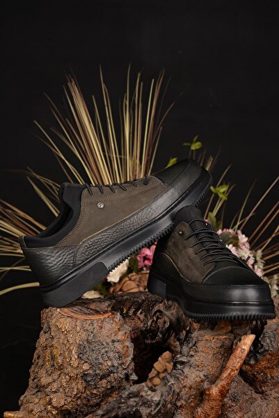 JAMES FRANCO Erkek Kışlık %100 Deri Haki Casual Ayakkabı Kaydırmaz Taban Ve Su Geçirmez