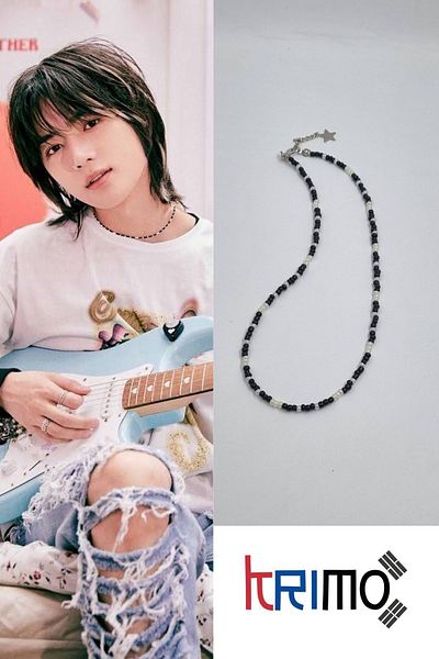 KRIMO Kpop Txt Beomgyu Black and White Beaded Necklace