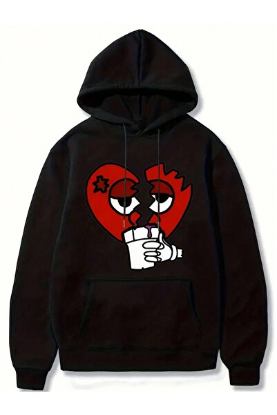 bellanova Hanorac oversize cu glugă cu imprimeu cu inimă frântă unisex