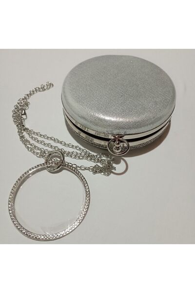 Şarra Gossi Geantă de seară argintie Geantă de rochie de seară cu pietre Poșetă rotundă pentru seară