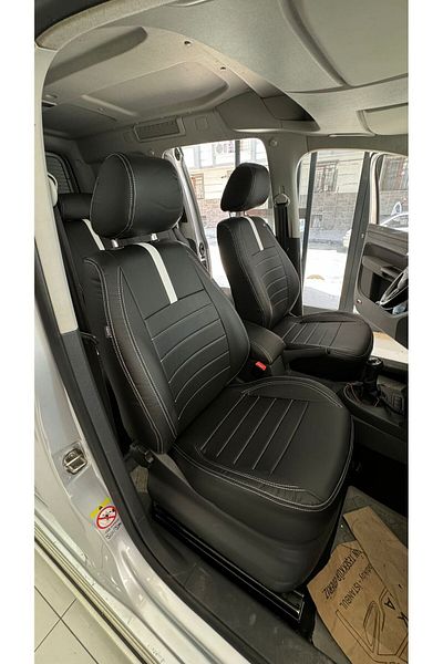 Volkswagen CADDY متوافق مع 2012-2014 المقعد الخلفي الخلفي 2 + 1 تفاصيل كاملة من الجلد الأسود والأبيض