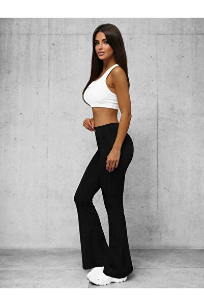 NO 601 Дамски черен дълъг клин с висока талия и клош крачоли Diver