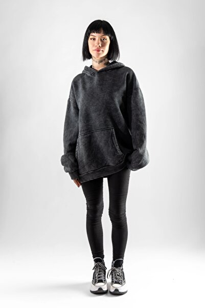 Sekizbiraltı Πλυμένο Μαύρο Basic Oversize Unisex Hoodie